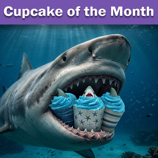 Star Spangled Cake Batter Cupcake of the Month featuring red, white, and blue patriotic frosting with a decorative star, celebrating America's 250th birthday — Olde Tyme Pastries Turlock CA